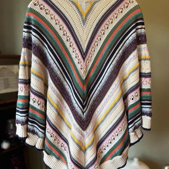 DEMOCRACY SMALL MEDIUM BOHO PONCHO STRIPED - Picture 8 of 8